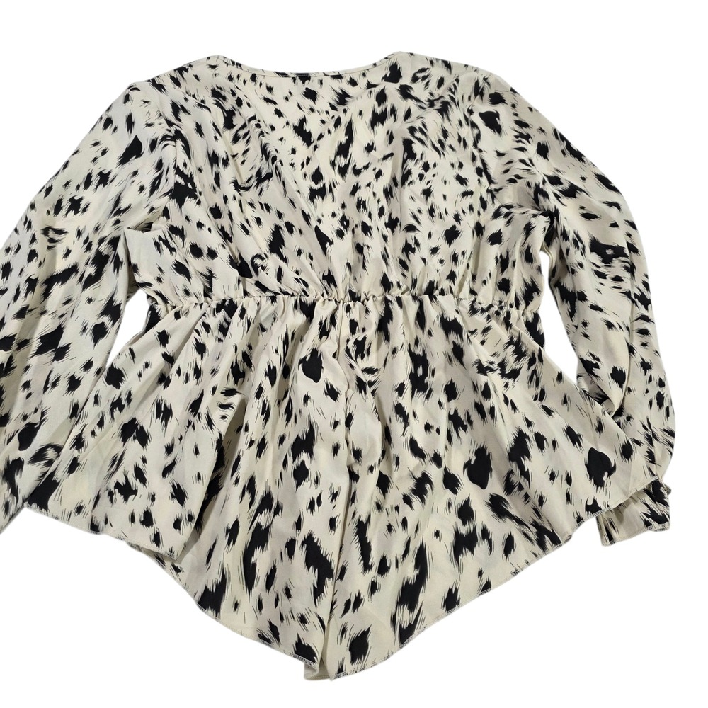 Shein Tunic Top Womens White Black 2XL Long Sleeve Curve Peplum Leopard Boho - Picture 2 of 11
